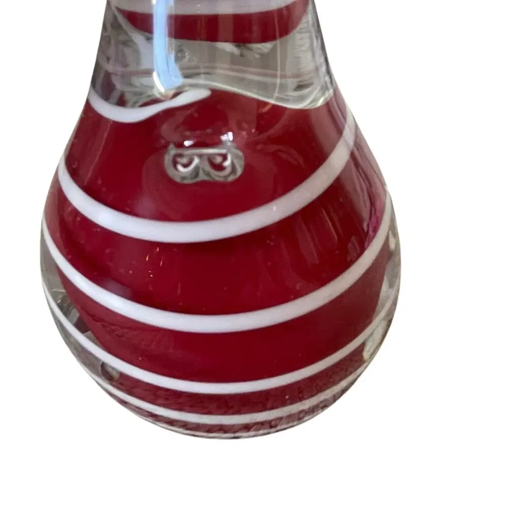 Hand Blown Art Glass CHRISTMAS CARDINAL 7in Red & White Candy Cane Swirl New